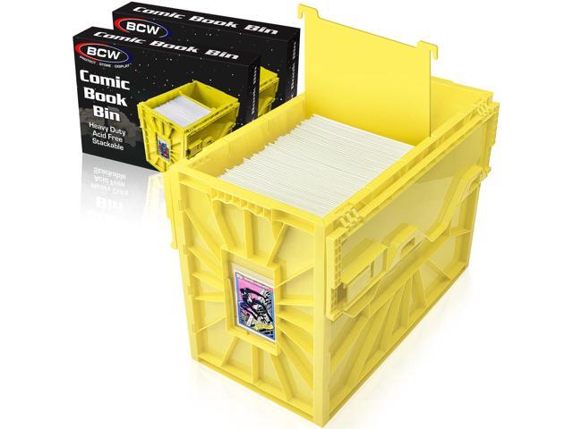 Short Comic Book Bin Holds 150 Comics Stackable Plastic Storage Acid-Free Organizer Yellow, 2 Pack