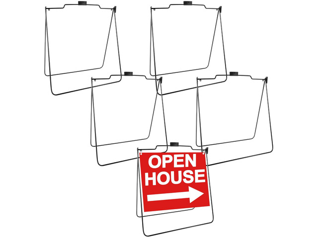 5 Pack Open House Signs, Open House Yard Frames, A Frame Metal Stand for 18' x 24' Sign Panels Foldable for Street Sidewalk, Black(sign not included)