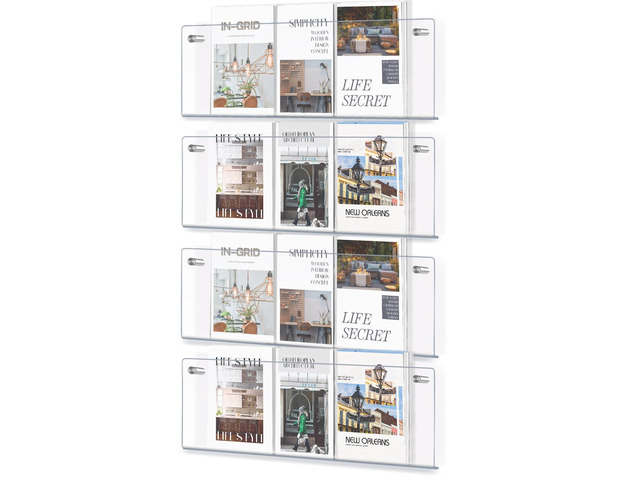 4 Pack Clear Acrylic Magazine Holder Wall Mount Hanging Bookshelf 21' Magazine Rack Brochure Holder for Waiting Room, Living Room, Office, Home...