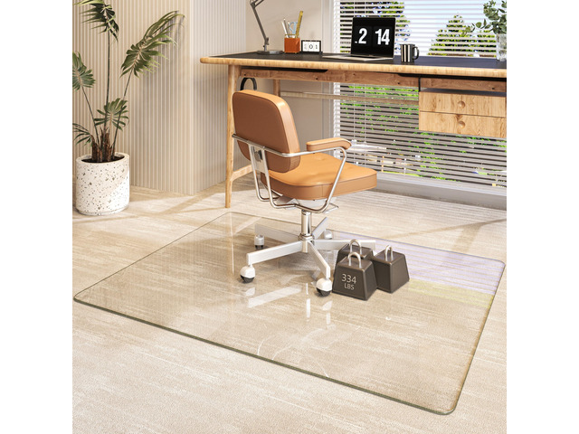 Tempered Glass 48' x 36' Round Corner Glass Chair Mat with Polished Edge, Heavy Duty Hard Office Chair Mat for Office Home Hard Floor Carpeted,...