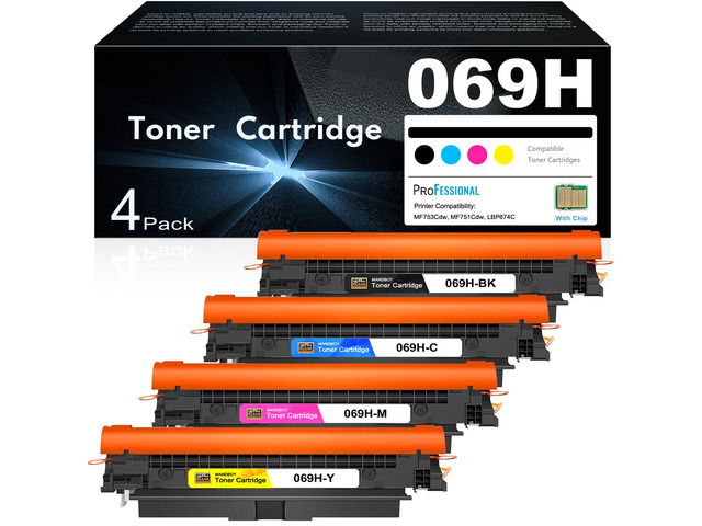 069H 069 Toner Cartridge Set 4-Pack MF753Cdw High Capacity (BK/C/M/Y) Compatible for Canon 069H 069 ImageClass MF753Cdw MF751Cdw LBP674Cdw...