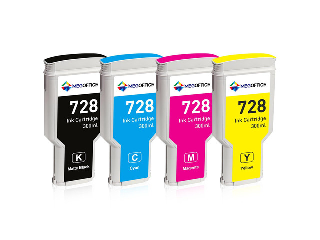 Compatible Ink Cartridge Replacement for HP 728 Ink Cartridges High Yield (300ml, Matte Black/Cyan/Magenta/Yellow) F9J68A F9K17A F9K16A F9K15A for...