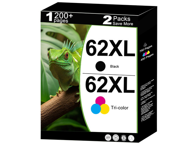 62XL Ink Cartridges Replacement for HP 62 XL Black Color Combo Pack for HP62 HP62XL for Envy 7640 7645 5540 5545 5660 OfficeJet 200 250 5665 5661...
