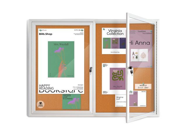 Lockable Outdoor Enclosed Bulletin Board, Weatherproof Cork Noticeboard with Locking Door, Tamperproof Wall-Mounted Aluminum Frame Notice Poster...