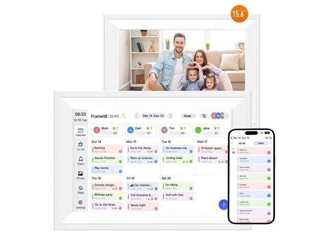 15.6' Smart Digital Calendar Family Planner with Chore Charts and Meal Plan 1280x800P IPS Touchscreen 32GB Storage Interactive Display Desk.