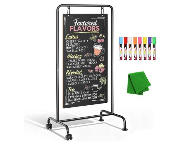 Rolling Metal A-Frame Chalkboard Sign with Wheels, 40' x 20' Large Double Sided, Sidewalk Sandwich Board, Weatherproof & Stable Easel, For.