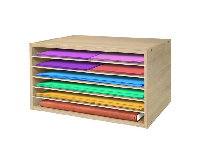 Construction Paper Organizer 20' x 13.5' x12.2',Soild Wooden Paper Organizer with 6-Tier Letter Trays, Desktop File Papers Sorter for Home,...