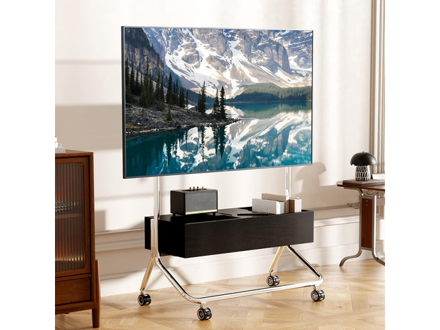 Mobile TV Cart with Solid Wood Assembly-Free Cabinet for 42-75 Inch TVs Heavy Duty Portable Floor Stainless Steel Mobile TV Stand,Medieval...