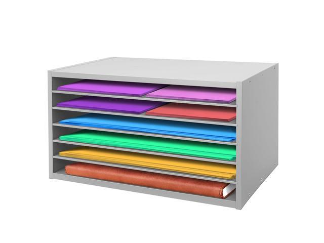Construction Paper Organizer 20' x 13.5' x12.2',Soild Wooden Paper Organizer with 6-Tier Letter Trays, Desktop File Papers Sorter for Home,.
