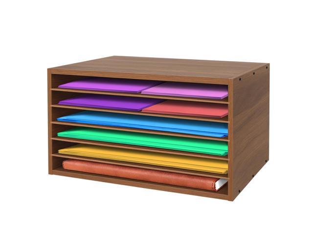Construction Paper Organizer 20' x 13.5' x12.2',Soild Wooden Paper Organizer with 6-Tier Letter Trays, Desktop File Papers Sorter for Home,...