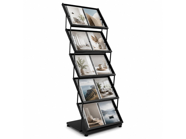 Foldable Magazine Display Rack Floor Standing 5 Pockets Brochure Stand Catalog Literature Holder with Wheels, Metal Newspaper Catalog Holders for...