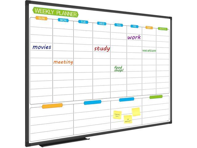 Weekly Dry Erase Board - Magnetic Calendar White Board Planner 36 X 24 Inch, Black Aluminum Frame Wall Mounted Board for Office Home and School