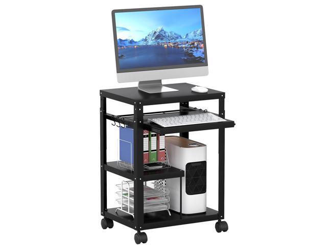 AV Presentation Cart with Keyboard Tray Mobile AV Cart Stand Metal Media Cart with Wheels for Projector Height Adjustable Computer Workstation.