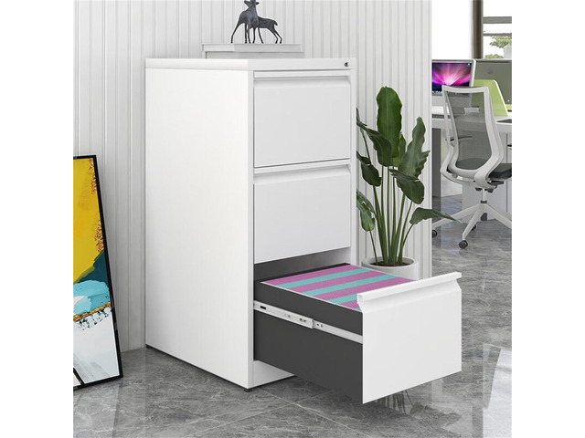 3 Drawer Vertical File Cabinet with Lock, Narrow Metal Steel Storage Cabinet for Home Office, Fits A4, Legal & Letter Size Files, Assembly Required