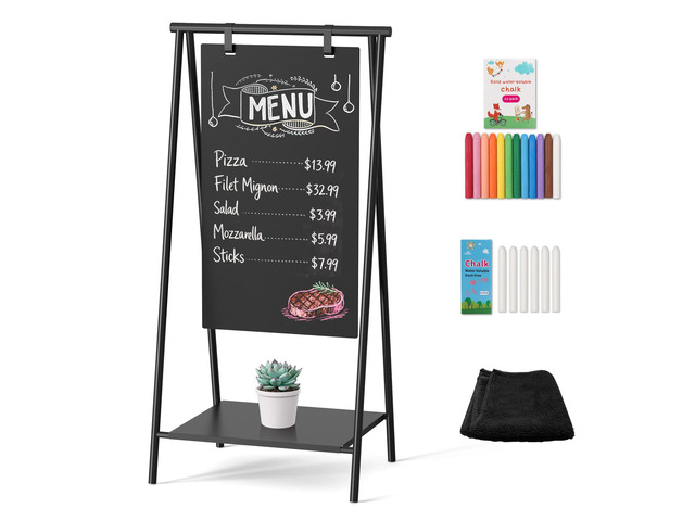Metal A-Frame Chalkboard No Assembly Required - 44'x21' Premium Minimal Matte Black Frame Outdoor Indoor Swinging Sandwich Sign Board Pizarra for...