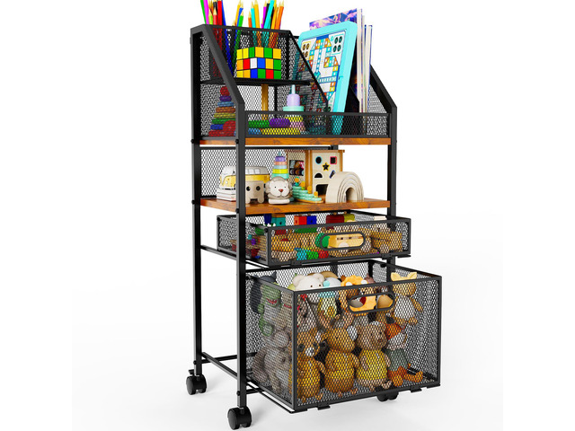 Rolling Cart with Drawers Metal Moving Craft Storage Cart with Lockable Wheels Wood & Mesh Rolling Utility Organizer Filing Cabinets for Home Office...