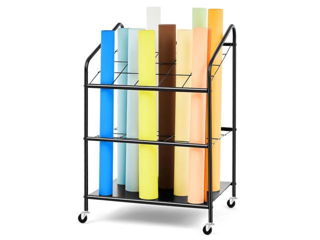 20 Slots Blueprint Storage Rack Wire Roll File Holder with Wheels Metal Blueprint Storage Bin Cart Paper Holder Cabinet Vertical Tube Poster...