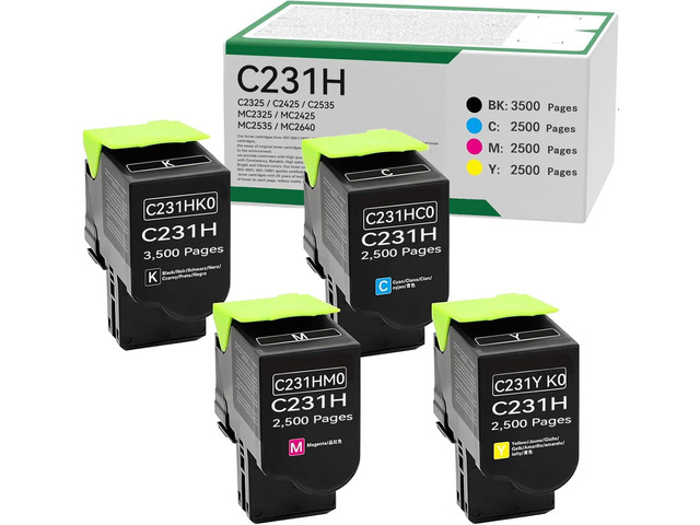 C231HK0 C231HC0 C231HM0 C231HY0 High Yield Toner Cartridges Replacement for Lexmark C2325 C2425 C2535 MC2325 MC2425 MC2535 MC2640 Printer (Black...