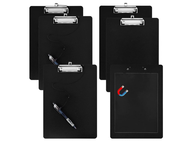 6 Pack Magnetic Clipboards with Pen Holder 9X 12.5 Black Clip Board with Low Profile Letter Size Clipboards Nursing Clipboard Foldable Forklift...