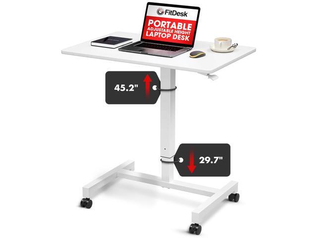 Portable Laptop Desk, Adjustable Standing Workstation - White 27' Lockable Wheels, Durable Steel Frame, 30 lb Load Support, Wide Work Area,...