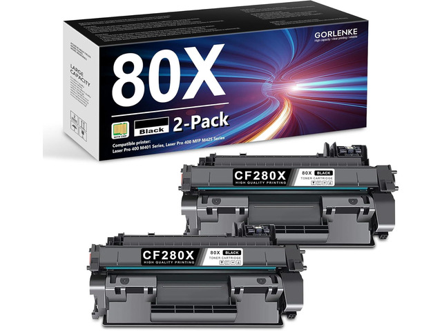 80X Black High Yield Toner Cartridge, 2/Pack CF280XD Compatible Replacement for HP 80X Toner Cartridge to use with Laser Pro 400 M401, Laser Pro...