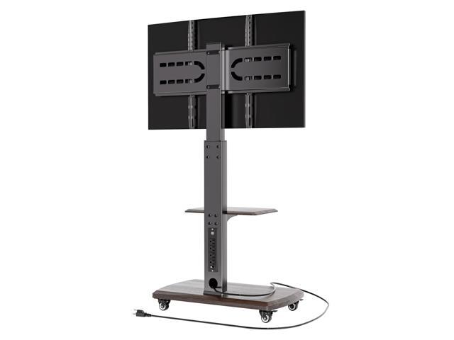 Rolling TV Stand with Power Outlet for 32 to 80 inch TVs, Brown Up to 131lbs, Height Adjustable, Spacious Shelf, for Living Room, Bedroom,...