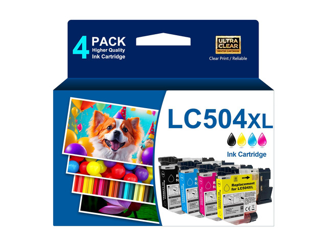 High Yield LC504 LC504XL Ink Cartridge 4-Pack Compatible with Brother MFC-J1355DW MFC-J1365DW MFC-J1367DW Printers for INKvestment 1355 1365 1367...