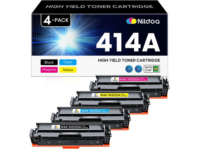 414A Toner Cartridges 4 Pack with Chip Replacement for HP 414A W2020A W2021A W2022A W2023A Color Enterprise M455dn MFP M480f; Color Pro M454dn MFP...