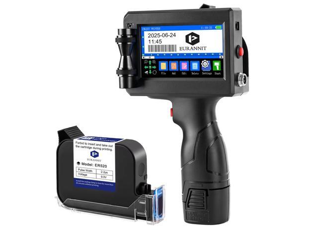 E15 Handheld Inkjet Printer Gun with ER520 Fast-Drying Ink Cartridge (42ml) - 0.5' Height Adjustable for Text, Barcode, QR Code, Date on Cardboard,...