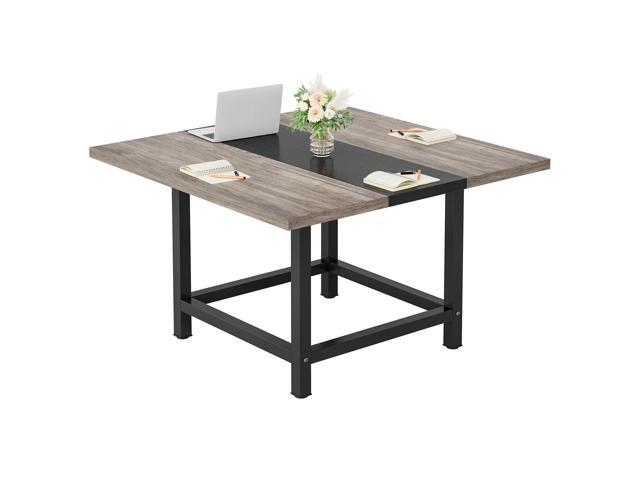 39-Inch Square Small Conference Room Table for 4 People, Wood Computer Desk for Home Office, Small Space (Chair not Included)