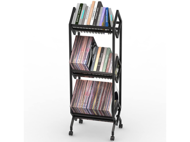 Mobile Vinyl Record Storage Rack, LP Storage Shelf, Record Holder for Albums, Magazine Display, Book and Files Organizer, 3 Tier Vinyl Record Stand...