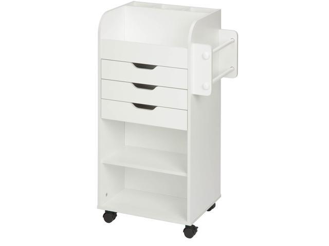 Deluxe Rolling Craft Storage Cart with Locking Wheels Organizer for 30-inch Wrapping Paper, Ribbon Spools, Tools & Supplies 3 Drawers & Open.