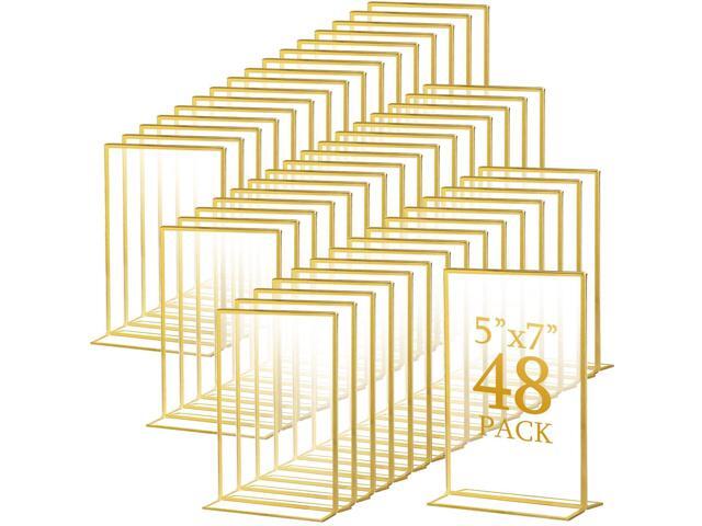 Gold Acrylic Sign Holders, Gold Picture Frames Clear Wedding Table Numbers Double Sided Acrylic Holders for Wedding Restaurant Table Number Photos.