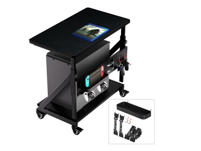 Gaming Computer Tower Stand, 5-Step Height Adjustment Side Desk & Side Table with Power Organize, 2-Tier Case CPU Holder Gift Cart with Rolling...