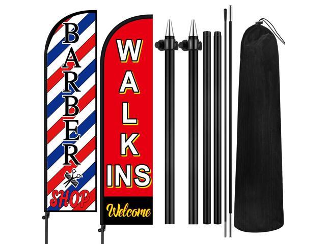 2 Set Barber Flag Walk Ins Welcome Barbershop Swooper Flag with Pole Kit Open Feather Barber Sign Windless Banner for Salon Business Advertising...