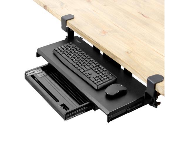 Large Keyboard Tray Under Desk Pull Out Platform with Pencil Drawer, Extra Sturdy C Clamp Mount, 27 (33 Including Clamps) x 11 inch Slide-Out Tray.