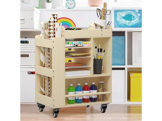 Art Cart Rolling Wood, Arts and Crafts Supply Organizer, Multi-Functional Storage Cabinet Crafts, DIY Utility Cart with Paper Storage Shelf, Art...