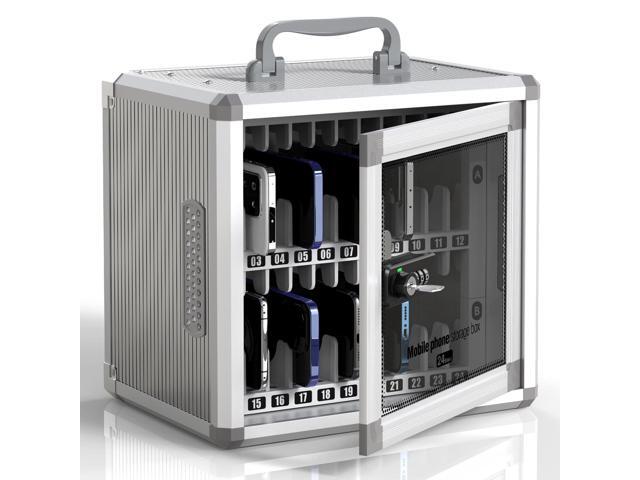 24 Slots Cell Phone Locker for Classroom with Code & Key Lock Code and Key Lock,Portable with Handle,Wall Mounted,Sturdy Aluminum Frame