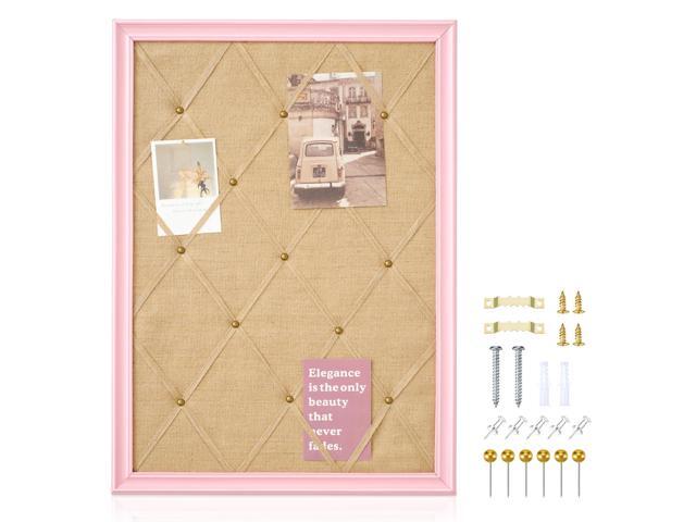 Pink Bulletin Board 21'×27' Linen Fabric Decorative Boards Hanging Memo Board with 20 Pushpins Large Cork Bulletin Boards for Home Office Decor.
