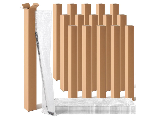15 Pack 4 x 4 x 48 Inch Golf Club Shipping Boxes with 8 x 48 Inch Bubble Protector Tall Corrugated Boxes Cardboard Long Golf Storage Box for...