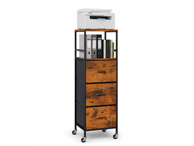 3 Drawer Fabric File Cabinet with Printer Stand & Dual Shelves, 2-Tier Printer Storage with Letter/A4/Legal File Drawers, Adjustable Hanging Rails,...