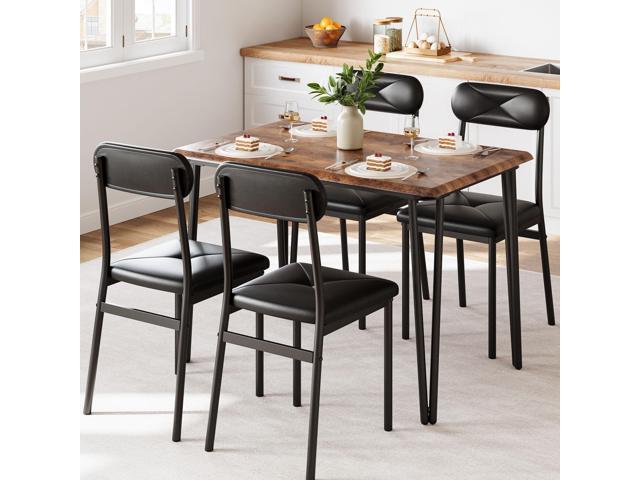 Dining Table Set for 4, Kitchen Table with Upholstered Chairs for Kitchen Room and Small Spaces (Retro, Table with 4 Upholstered Chairs)