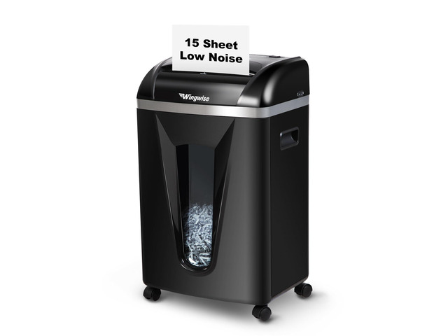 15-Sheet Paper Shredder for Home Office P-4, 15 Mins Runtime, 5.8 gal, Cross Cut, Shreds Credit Cards & CDs