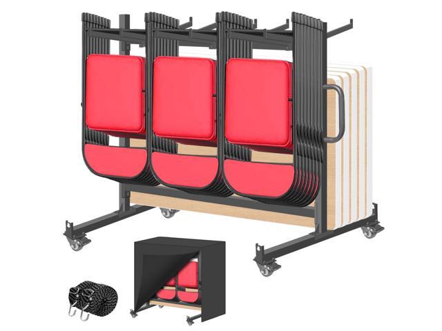 Folding Chair Rack & Cart Heavy-Duty Folding Chair Storage Dolly with Lockable Wheels, Holds 42 Chairs or 12 Tables (550 lbs Capacity) Includes...