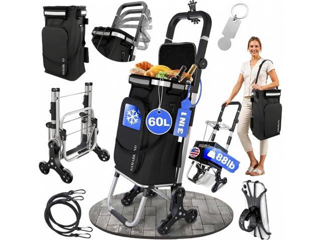 Folding Cart With Wheels Waterproof 88 lb, Phone Support & Elastic Ropes for Grocery Shopping Grocery Cart On Wheels Foldable - Carts With Wheels...