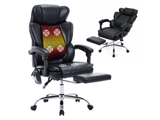 Executive Office Chair, 22.05' Wide Leather Ergonomic Office Chair with Lumbar Support, Footrest and 6-Point Vibration Massage, Reclines 94Â°-125Â°...