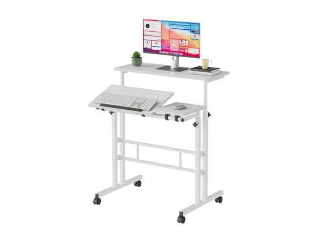 Mobile Small Standing Desk Adjustable Height, Computer Workstations with Tiltable Tabletop, Lockable Wheels, Portable Rolling Laptop Desk for Home.