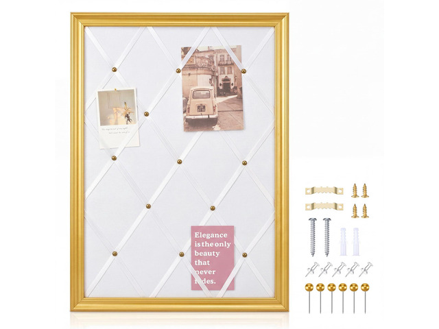 White Bulletin Board 21'Ã—27' Linen Fabric Decorative Board Hanging Memo Boards for Women Large Cork Bulletin Boards for Home Office with 20...
