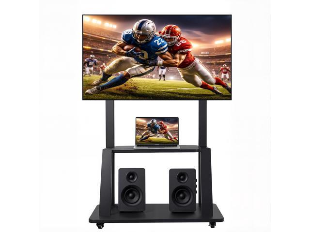 Mobile TV Stand for 3275 Inch LCD LED Flat & Curved TVs Height Adjustable Rolling TV Cart with Locking Shelf/Tray, Holds up to 110 lbs, Max VESA...