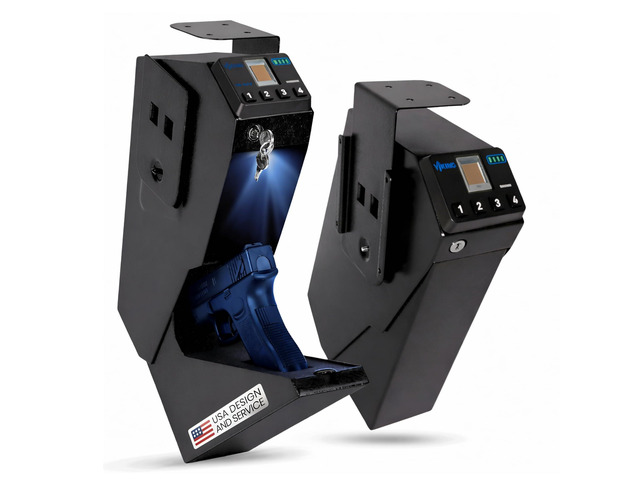 VS-11PZ Biometric Handgun Safe FBI-Certified Fingerprint Sensor, Quick Access, Anti-Spoof Security, Silent Mode, LED and Key Backup for Home Defense